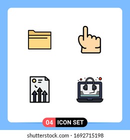 4 Thematic Vector Filledline Flat Colors and Editable Symbols of folder; business; storage; point; graph Editable Vector Design Elements