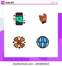 4 Thematic Vector Filledline Flat Colors and Editable Symbols of online; cross bone; discount; construction; halloween Editable Vector Design Elements