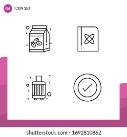 4 Thematic Vector Filledline Flat Colors and Editable Symbols of coffee; case; bean; physics; suitcase Editable Vector Design Elements
