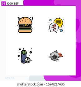4 Colores planos de vectores temáticos y símbolos editables de hamburguesa; verduras; chat; texto; creación de elementos de diseño de vectores editables