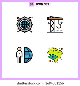 4 Thematic Vector Filledline Flat Colors and Editable Symbols of globe; freelance; expand; industry; outsource Editable Vector Design Elements