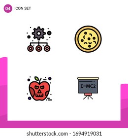 4 Thematic Vector Filledline Flat Colors and Editable Symbols of hierarchy; skull; pizza; apple; teacher Editable Vector Design Elements