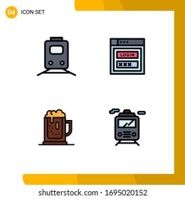 4 Thematic Vector Filledline Flat Colors and Editable Symbols of rail; alcoholparty; transportation; password; celebrate Editable Vector Design Elements