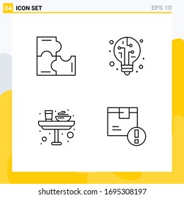 4 Colores planos de vectores temáticos y símbolos editables de la educación; alimentos; piezas de rompecabezas; bulbo; materiales editables de diseño de vectores para almuerzos