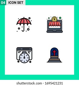 4 Thematic Vector Filledline Flat Colors and Editable Symbols of beach; time; wet; money; grave Editable Vector Design Elements