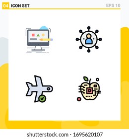 4 Thematic Vector Filledline Flat Colors and Editable Symbols of art; share; digital; group; flight Editable Vector Design Elements