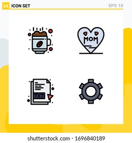 4 Thematic Vector Filledline Flat Colors and Editable Symbols of hot; txt file; cup; mom; file Editable Vector Design Elements