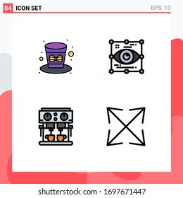 4 Thematic Vector Filledline Flat Colors and Editable Symbols of celebration; coffee; holiday; eye; machine Editable Vector Design Elements