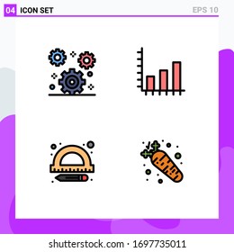 4 Colores planos de vectores temáticos y símbolos editables de cog; gobernante; establecimiento; gráfico; elementos de diseño de vectores editables de zanahoria