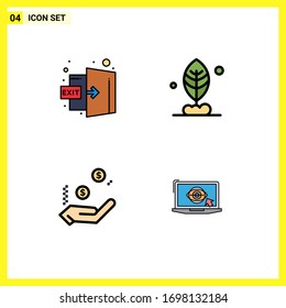 4 Thematic Vector Filledline Flat Colors and Editable Symbols of door; hand; out; motivation; laptop Editable Vector Design Elements