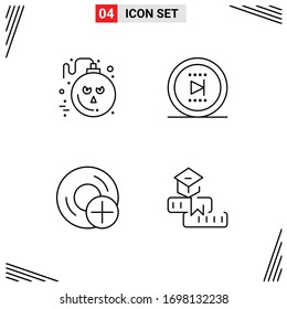 4 Thematic Vector Filledline Flat Colors and Editable Symbols of bomb; computers; scary; online; disc Editable Vector Design Elements