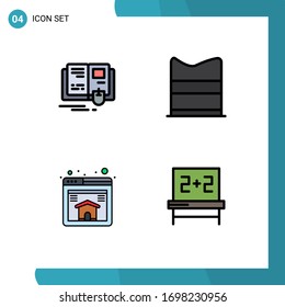 4 Thematic Vector Filledline Flat Colors and Editable Symbols of book; page; mouse; fashion; blackboard Editable Vector Design Elements