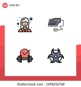 4 Flat Colors and Editable Symbols of business für thematische Vektorillustrationen; Gesundheitsversorgung; Dame; Eisen; Design-Elemente für Vektorillustrationen mit Sport-Bearbeitbarkeit