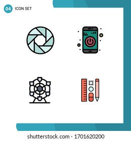 4 Thematic Vector Filledline Flat Colors and Editable Symbols of aperture; park; photo; turn off; pen Editable Vector Design Elements