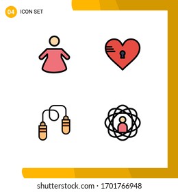 4 Thematic Vector Filledline Flat Colors and Editable Symbols of people; jump rope; secure; like; abilities Editable Vector Design Elements