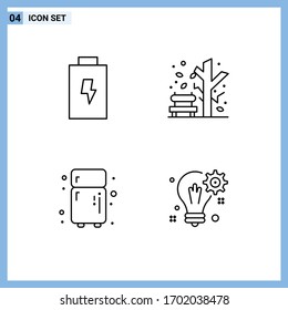 4 Thematic Vector Filledline Flat Colors and Editable Symbols of battery; refrigerator; autumn; tree; idea Editable Vector Design Elements