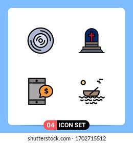 4 Thematic Vector Filledline Flat Colors and Editable Symbols of disc; cell; cd; gravestone; dollar Editable Vector Design Elements