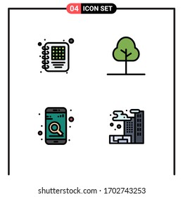 4 Thematic Vector Filledline Flat Colors and Editable Symbols of business; search; tree; app; gas Editable Vector Design Elements