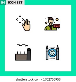 4 Flat Colors and Editable Symbole der Vektorillustration; Kochpflanze; Gruppe; Medien; Design-Elemente für Industrieanlagen mit bearbeitbarer Vektorillustration