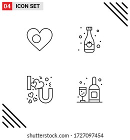 4 Thematic Vector Filledline Flat Colors and Editable Symbols of heart; heart lettering; country; bottle; love Editable Vector Design Elements