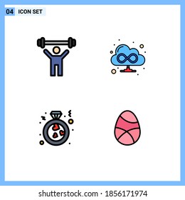 4 Colores planos de línea plana vectorial temática y símbolos editables de fitness; anillo; peso; web; elementos de diseño de vectores editables de celebración