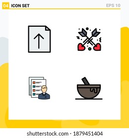 4 Thematic Vector Filledline Flat Colors and Editable Symbols of document; employee; affection; profile; man Editable Vector Design Elements