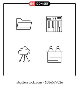 4 Colores planos de línea plana de vectores temáticos y símbolos editables de carpeta; nube; almacenamiento; teclado; elementos de diseño de vectores editables de almacenamiento