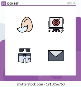 4 Thematic Vector Filledline Flat Colors and Editable Symbols of egg; summer; spring; bow; beach Editable Vector Design Elements