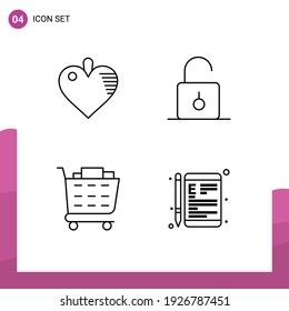 4 Thematic Vector Filledline Flat Colors and Editable Symbols of healthcare; checkout; lock; security; online Editable Vector Design Elements