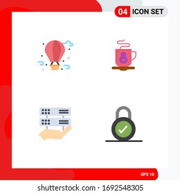 4 Iconos planos vectoriales temáticos y símbolos editables de globo aerostático; participación; vida en la ciudad; caliente; bloquear elementos de diseño de vectores editables
