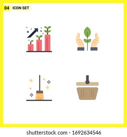 4 Thematic Vector Flat Icons and Editable Symbols of business; broomstick; profit; hand; witch broom Editable Vector Design Elements
