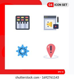 4 Iconos planos vectoriales temáticos y símbolos editables del cine; engranaje; sonido; remolque ruidoso; elementos de diseño de vectores editables de ideas