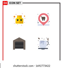 4 Iconos planos vectoriales temáticos y símbolos editables de chaqueta; estructura; mercado; carreta; materiales de diseño de vectores editables para café