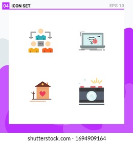 4 Thematic Vector Flat Icons and Editable Symbols of connection; home; communication; internet; family Editable Vector Design Elements