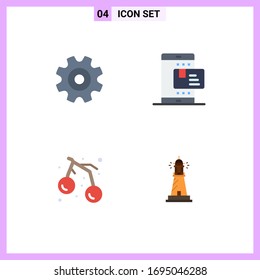 4 Thematic Vector Flat Icons and Editable Symbols of cogs; food; wheel; payment; fruit Editable Vector Design Elements