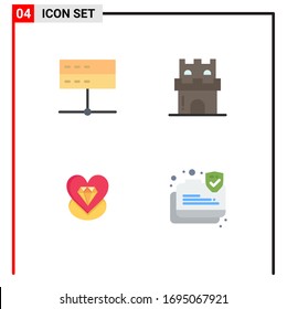 4 Flache Vektorillustrationen und bearbeitbare Symbole für Admin; Sandburg; Server, Schloss; Design-Elemente für bearbeitbare Vektorillustrationen lieben