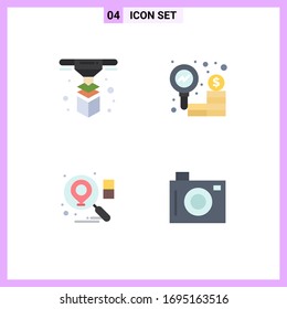 4 Thematic Vector Flat Icons and Editable Symbols of modeling; search; layer; money; camera Editable Vector Design Elements