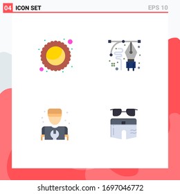 4 Iconos planos vectoriales temáticos y símbolos editables de mardi gras; mecánico; artículo 2 pluma; reparación de elementos de diseño de vectores editables