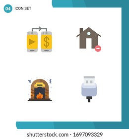 4 Iconos planos vectoriales temáticos y símbolos editables de móviles; cultura; edificios; casa; elementos de diseño de vectores editables contra incendios