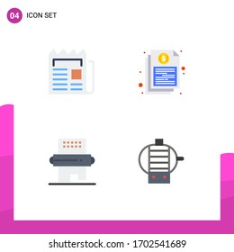 4 Iconos planos vectoriales temáticos y símbolos editables de medios; informe; periódico; documento; bebidas Elementos de diseño de vectores editables