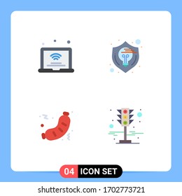 4 Flat-Symbole für die thematische Vektorillustration und Bearbeitbare Symbole für Notebooks; Denken; iot; Konstruktion, Design-Elemente für schnell bearbeitbare Vektorillustrationen