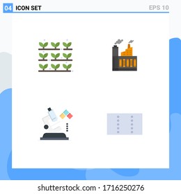 4 Thematic Vector Flat Icons and Editable Symbols of agriculture; microscope; plant; construction; lab Editable Vector Design Elements