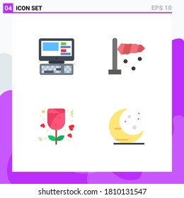 4 Iconos planos vectoriales temáticos y símbolos editables del ordenador; rosa; educación; viento; Elementos de diseño de vectores editables de luna