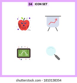 4 Thematic Vector Flat Icons and Editable Symbols of apple; study; skull; chemistry; magnifier Editable Vector Design Elements