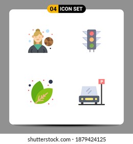 4 Thematic Vector Flat Icons and Editable Symbols of basketball player; plant; trafic; road; parking Editable Vector Design Elements