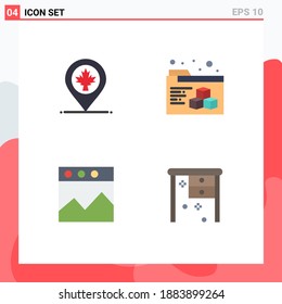 4 Thematic Vector Flat Icons and Editable Symbols of map; desk; leaf; analytics; office desk Editable Vector Design Elements