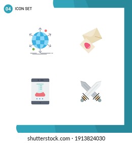 4 Thematic Vector Flat Icons and Editable Symbols of business; lab app; network; mail; online laboratory Editable Vector Design Elements