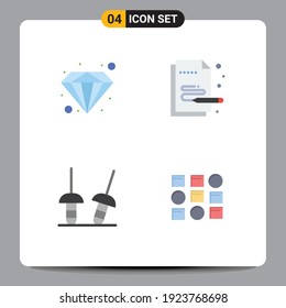 4 Thematic Vector Flat Icons and Editable Symbols of diamond; sport; creative; pen; system Editable Vector Design Elements