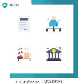 4 Thematic Vector Flat Icons and Editable Symbols of book; cup; boss; director; love Editable Vector Design Elements