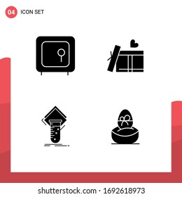 4 Thematic Vector Solid Glyphs and Editable Symbols of bank; lab; money; heart; test Editable Vector Design Elements